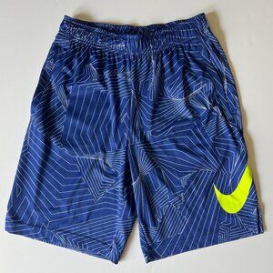 NIKE Boys Athletic Shorts Size L Dri-Fit EUC Blue w/White Graphic Print Training